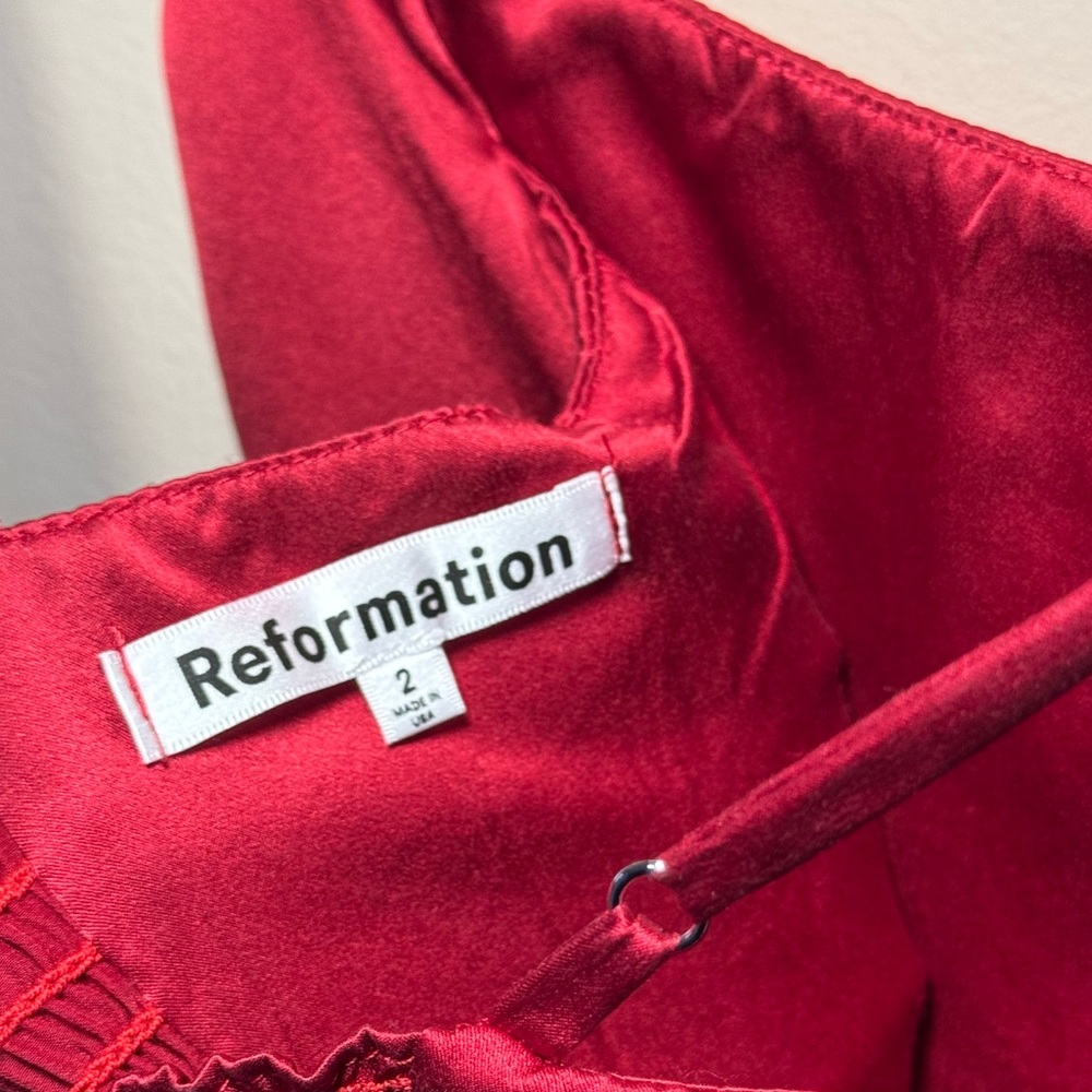 Reformation Solay Red Silk Midi Dress Size 2 - Picture 11 of 12
